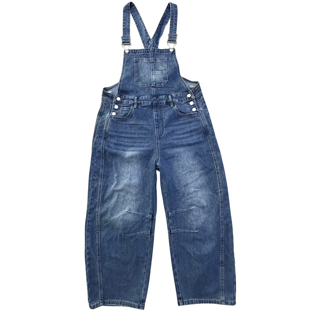 Flamingals Barrel Leg Denim Overalls L Blue Jeans Streetwear Boho Grunge Y2K